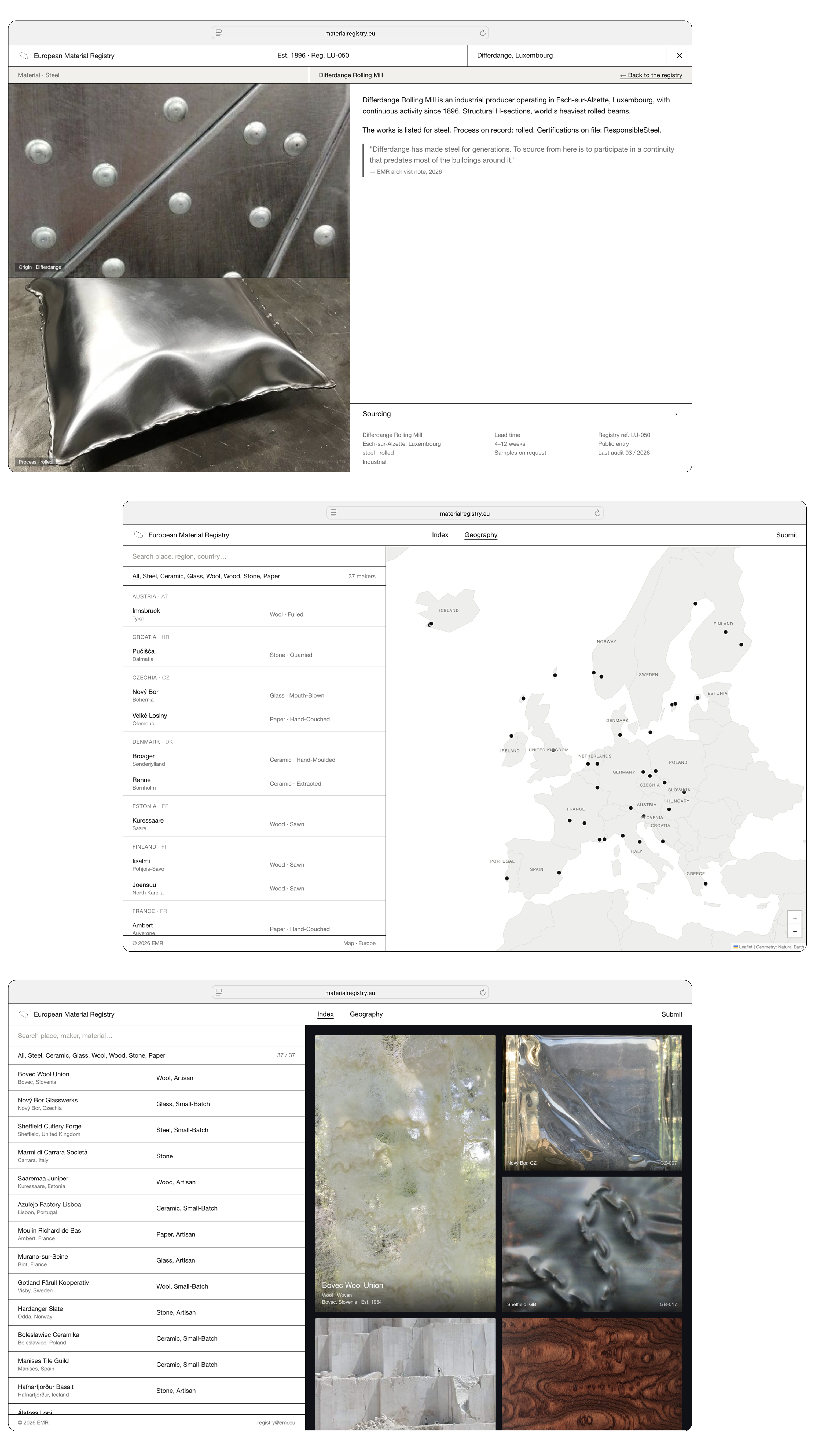 European Material Registry desktop interface