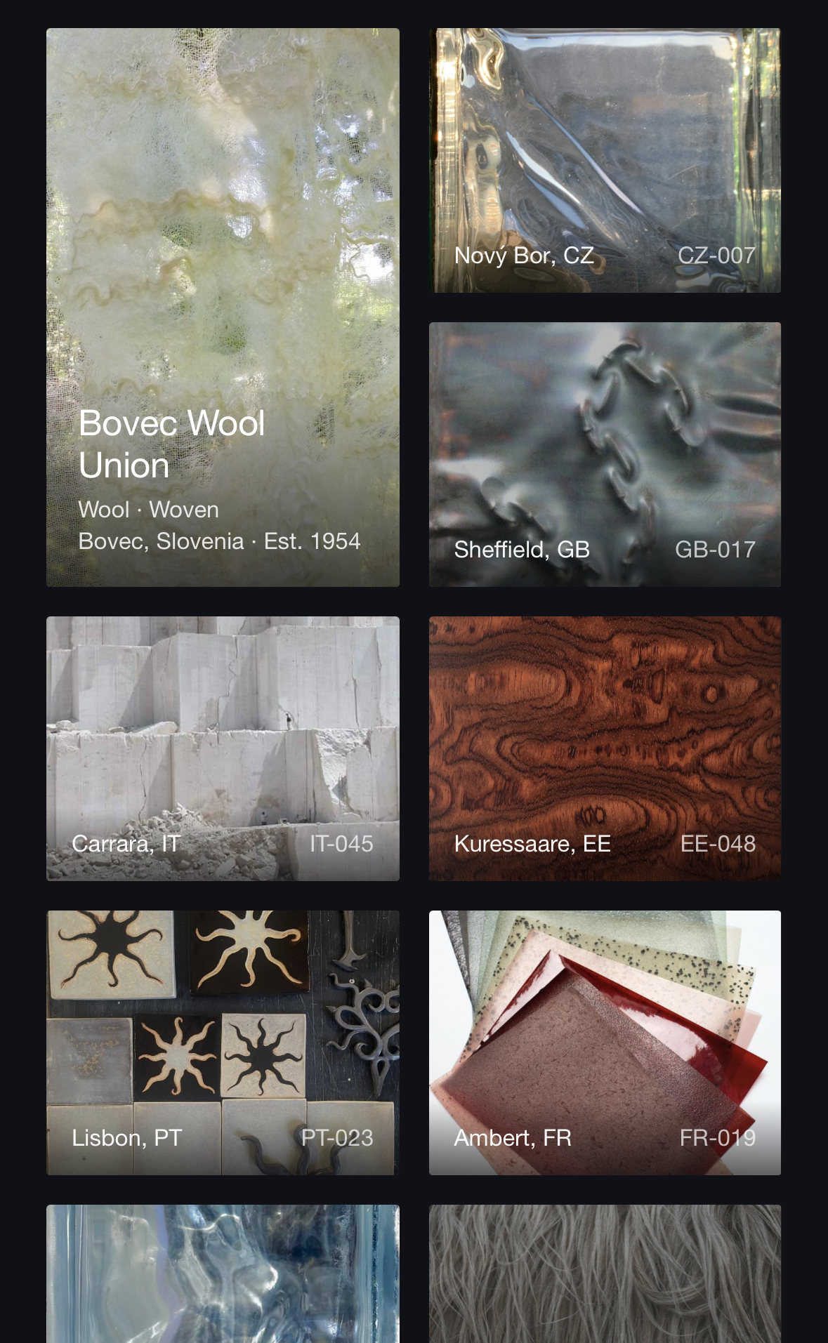 European Material Registry interface detail