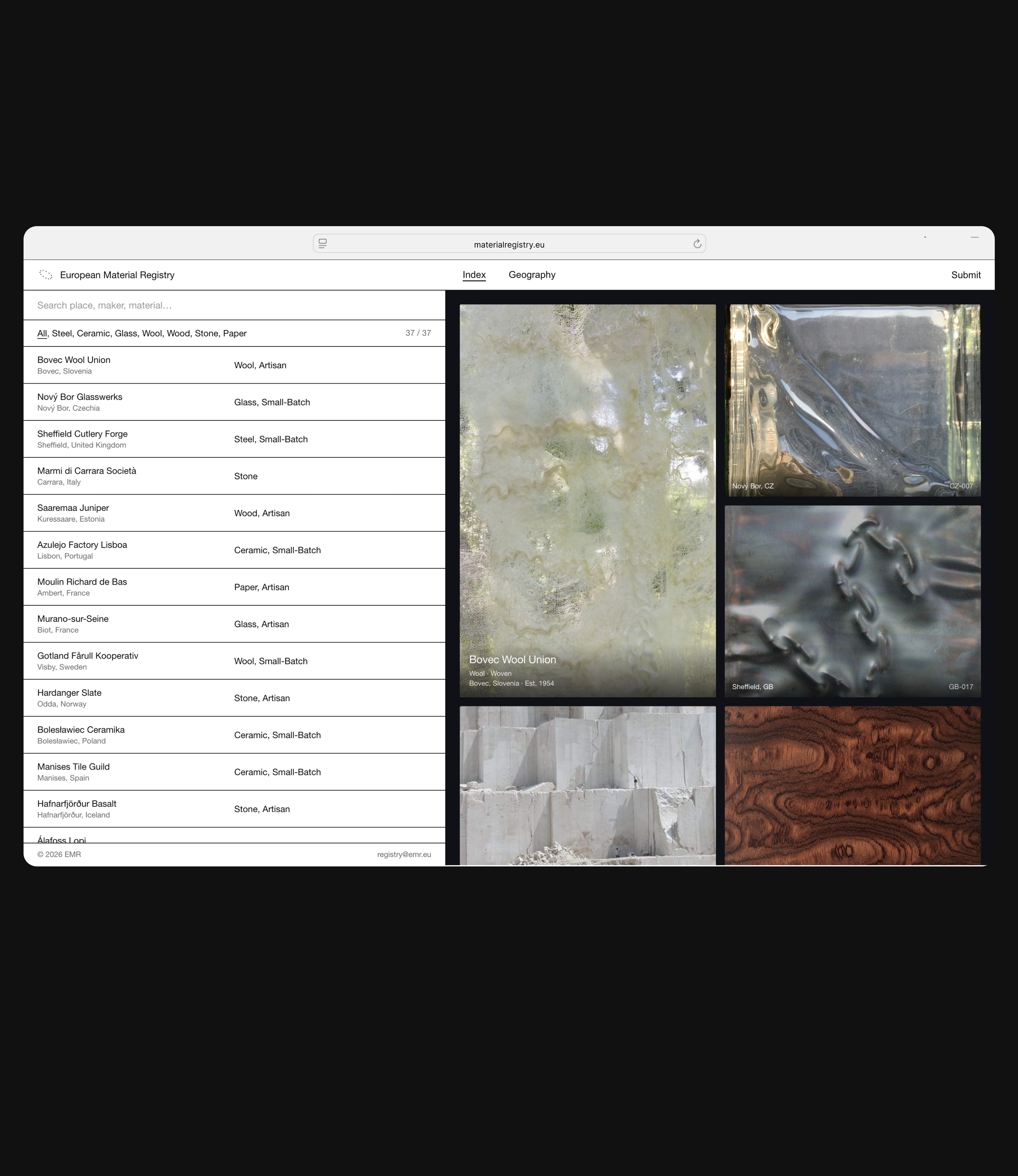 European Material Registry interface